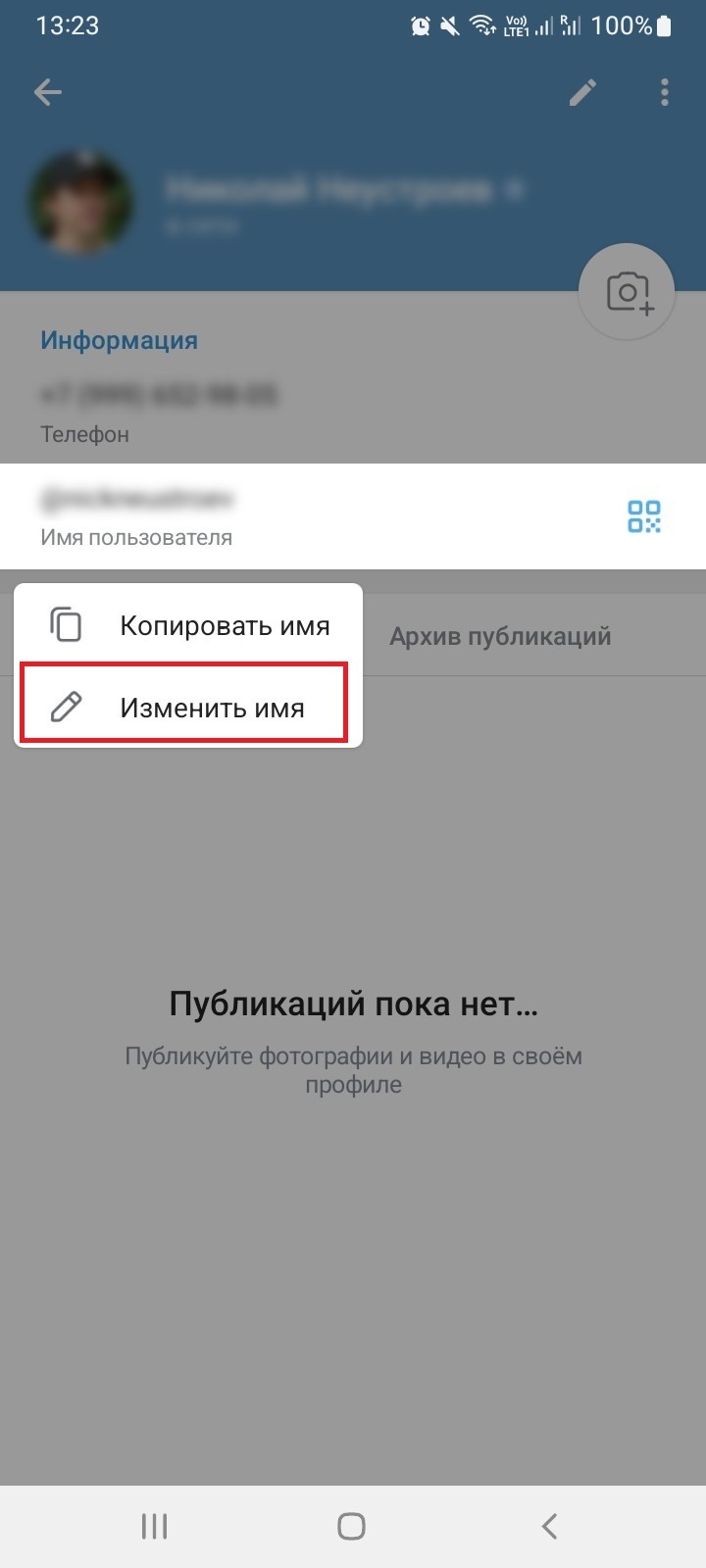 Шаг 4. Нажать «Изменить имя»