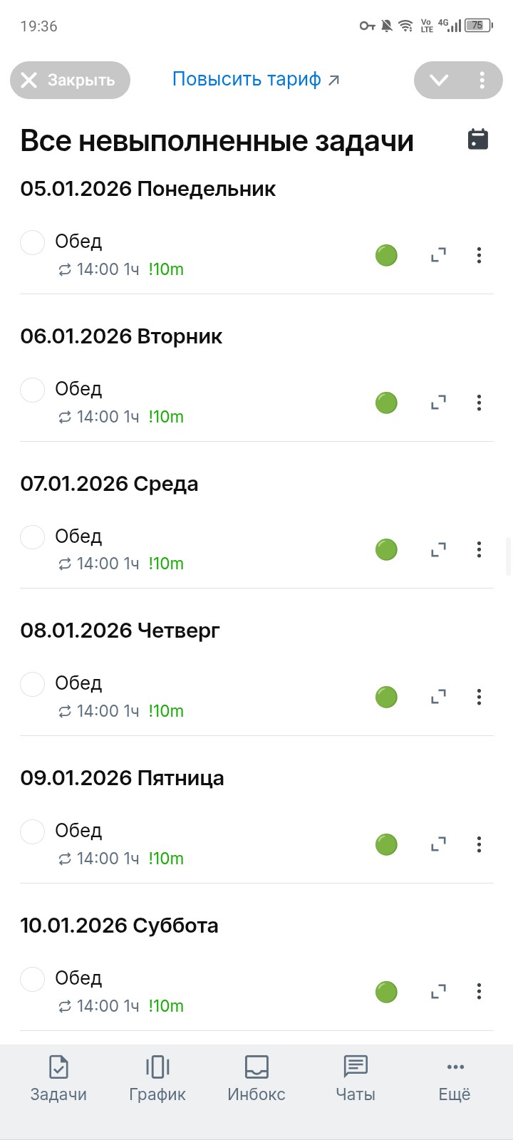 Список повторяющихся задач